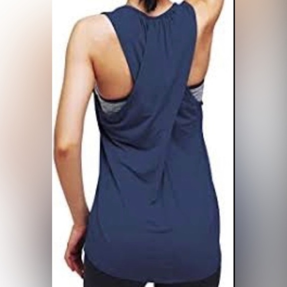 Balance collection navy blue cross back workout tank S